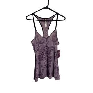 Lucky Brand Lounge Sheer Racerback Floral Sleep Tank Size XL Purple